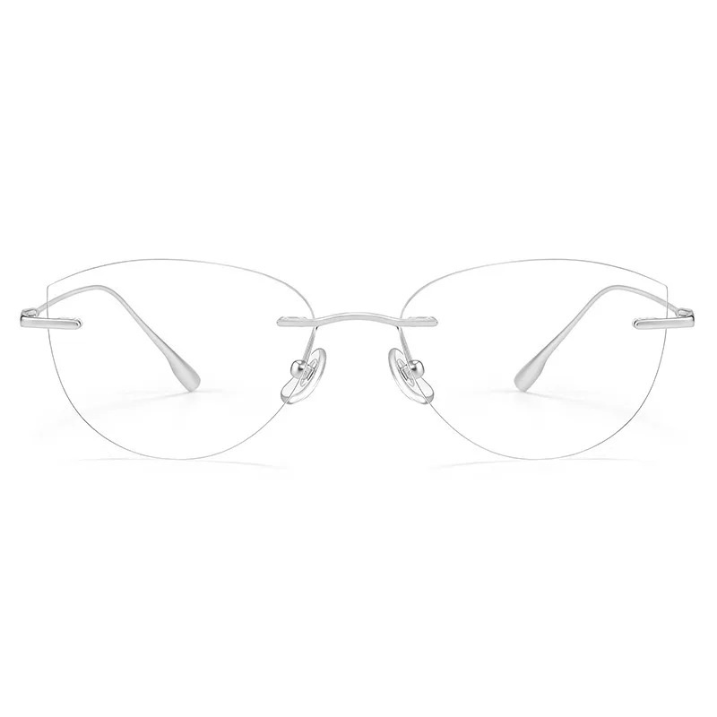 Pure Titanium Rimless Cat‑Eye Eyeglasses Frame Women Frameless Optical Spectacle Frame For Prescription Lens Customization