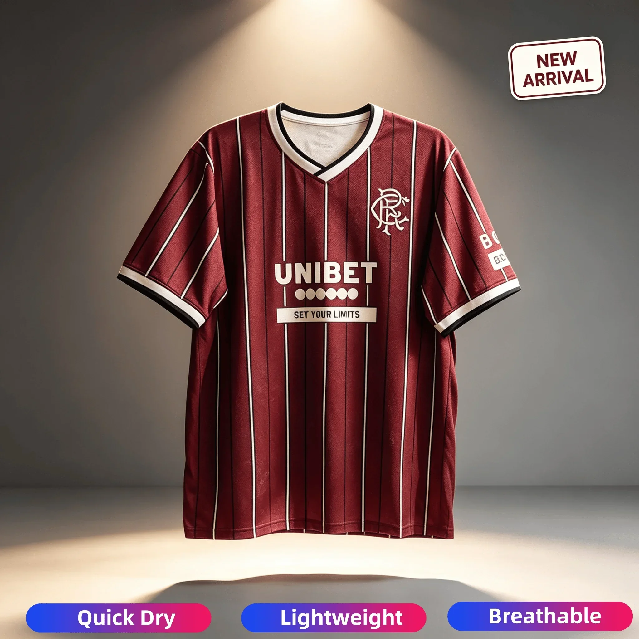 New Family Matching Rangers FC Vertical Stripe Home Football Jersey Parent-Kid V Neck Casual Supporter Short Sleeve Shirt TOP