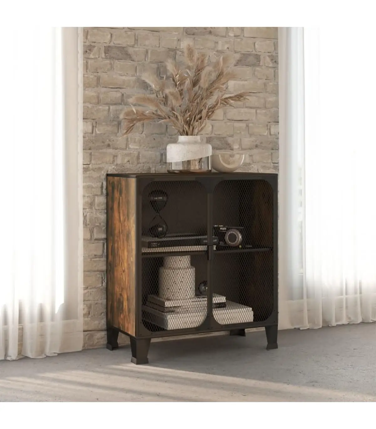 Storage lockers and cabinets storage cabinet metal and MDF brown rustic 72x36x82 cm