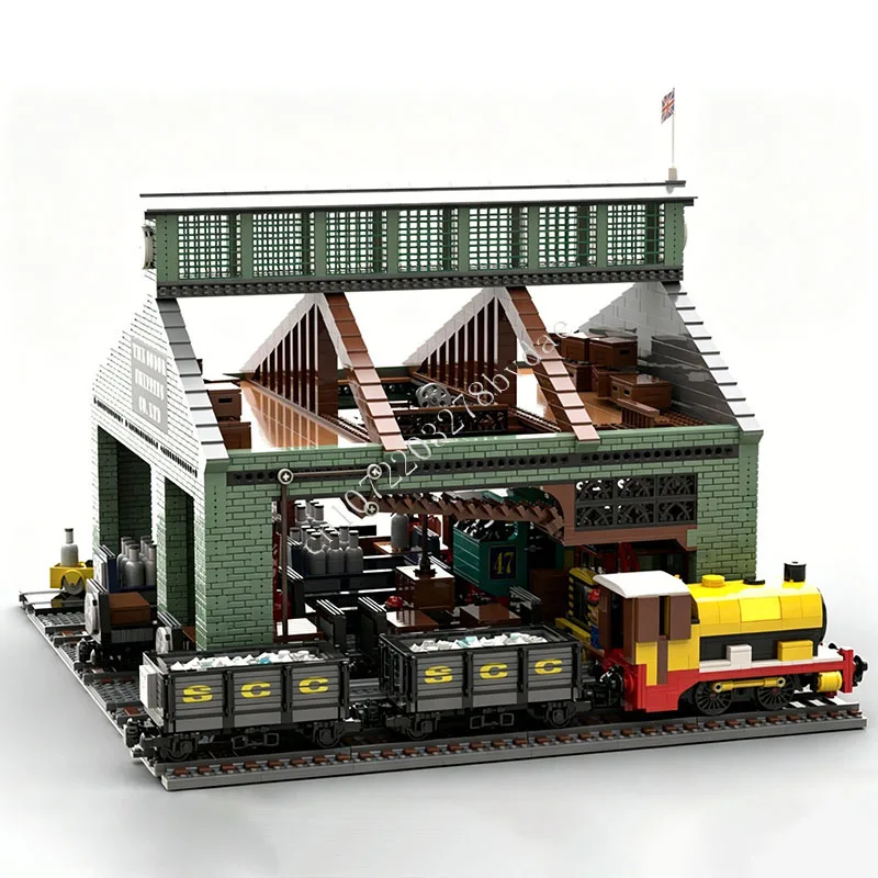 5928 PCS Vintage Railway Freight Station Building Blocks Set British Docks Train Depot Architecture Model for Adults Decoration