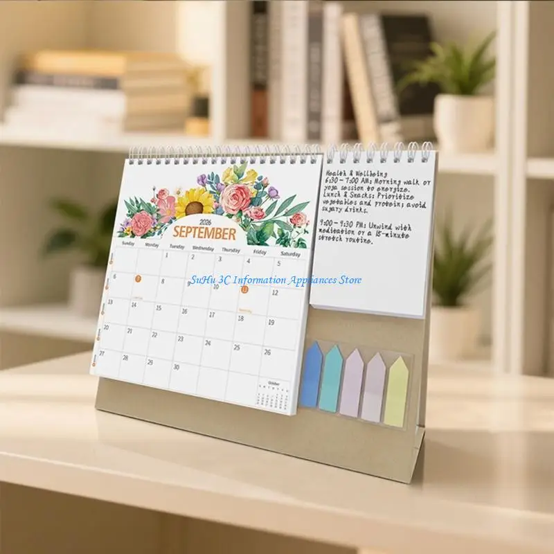 2026 년 1 월부터 12 월까지의 데스크 캘린더 노트 패드 스티커가있는 사무실 데스크톱 캘린더