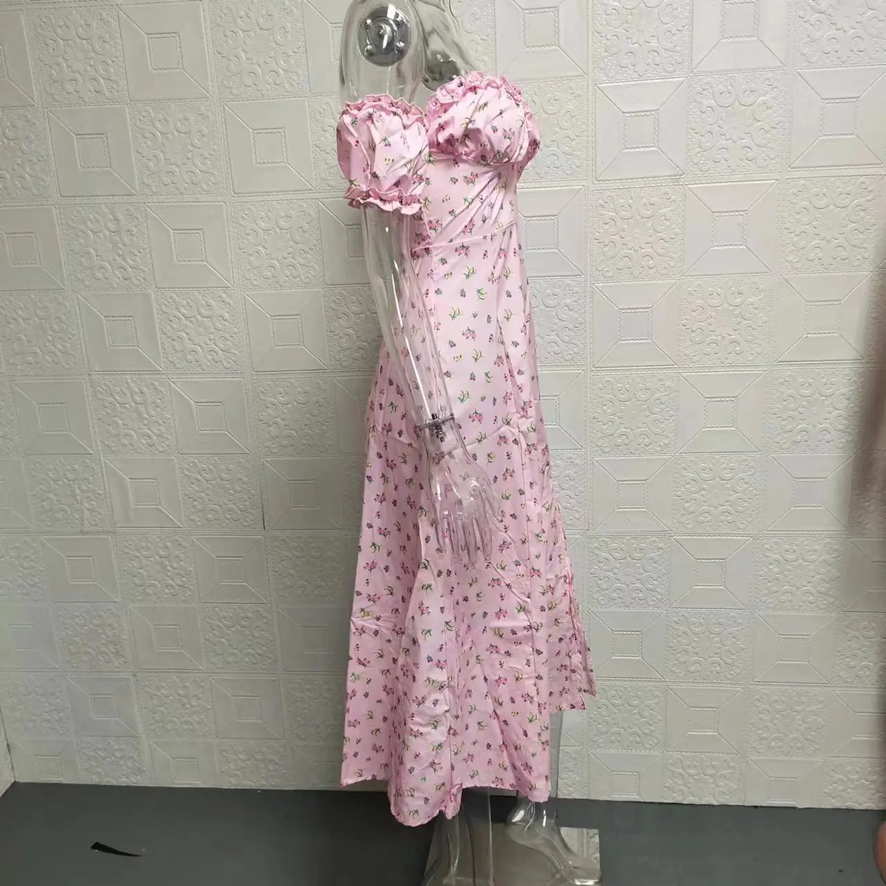 เดรสเกาะอกลายดอกไม้ผ่าข้างเซ็กซี่แฟชั่นของผู้หญิงยุโรปและอเมริกัน