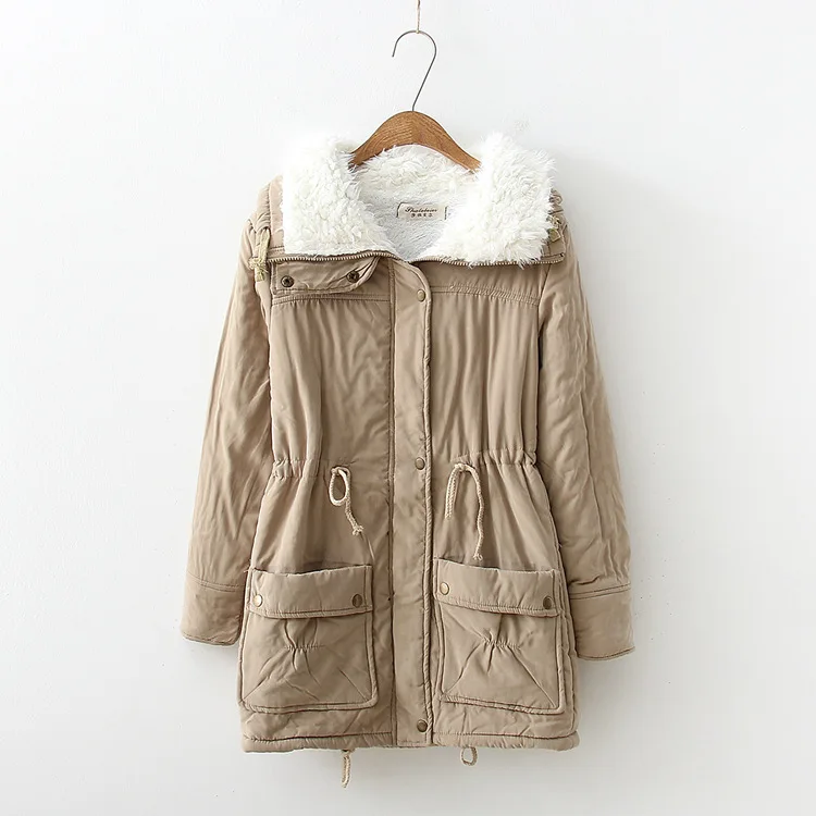 Mulheres shearling parkas casacos jaquetas sólidas bolso com zíper mangas compridas cordão na cintura grosso solto ajuste casual 2025 outono inverno