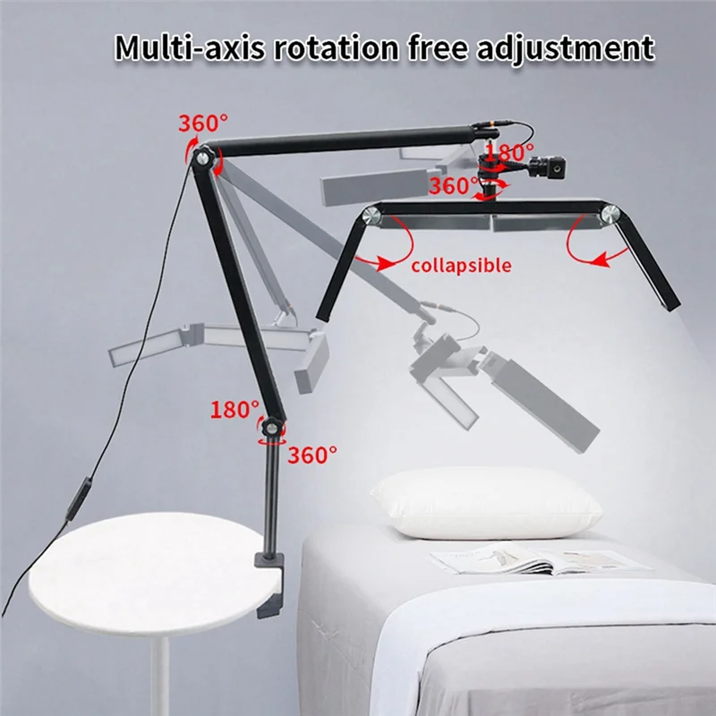 26-Inch Professional Eyelash Lamp 30W Folding Cantilever Half-Moon Lamp With Desktop Clamp And Remote Control EU Plug