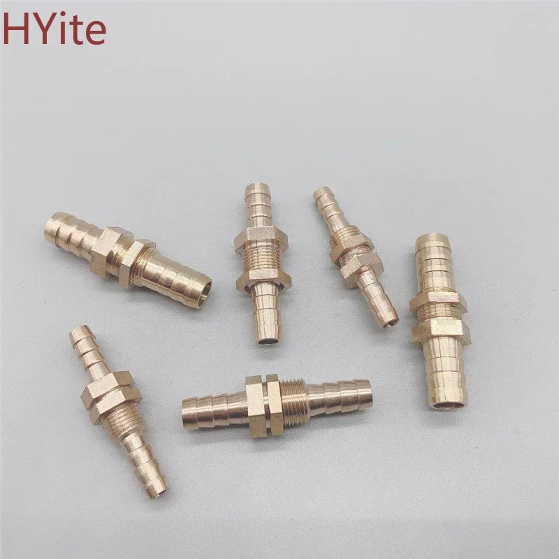 ID Pipe 6 8 10 12 14 16mm Hose Barb Bulkhead Brass Barbed Tube Pipe Fitting Coupler Connector Adapter For Fuel Gas Water Copper