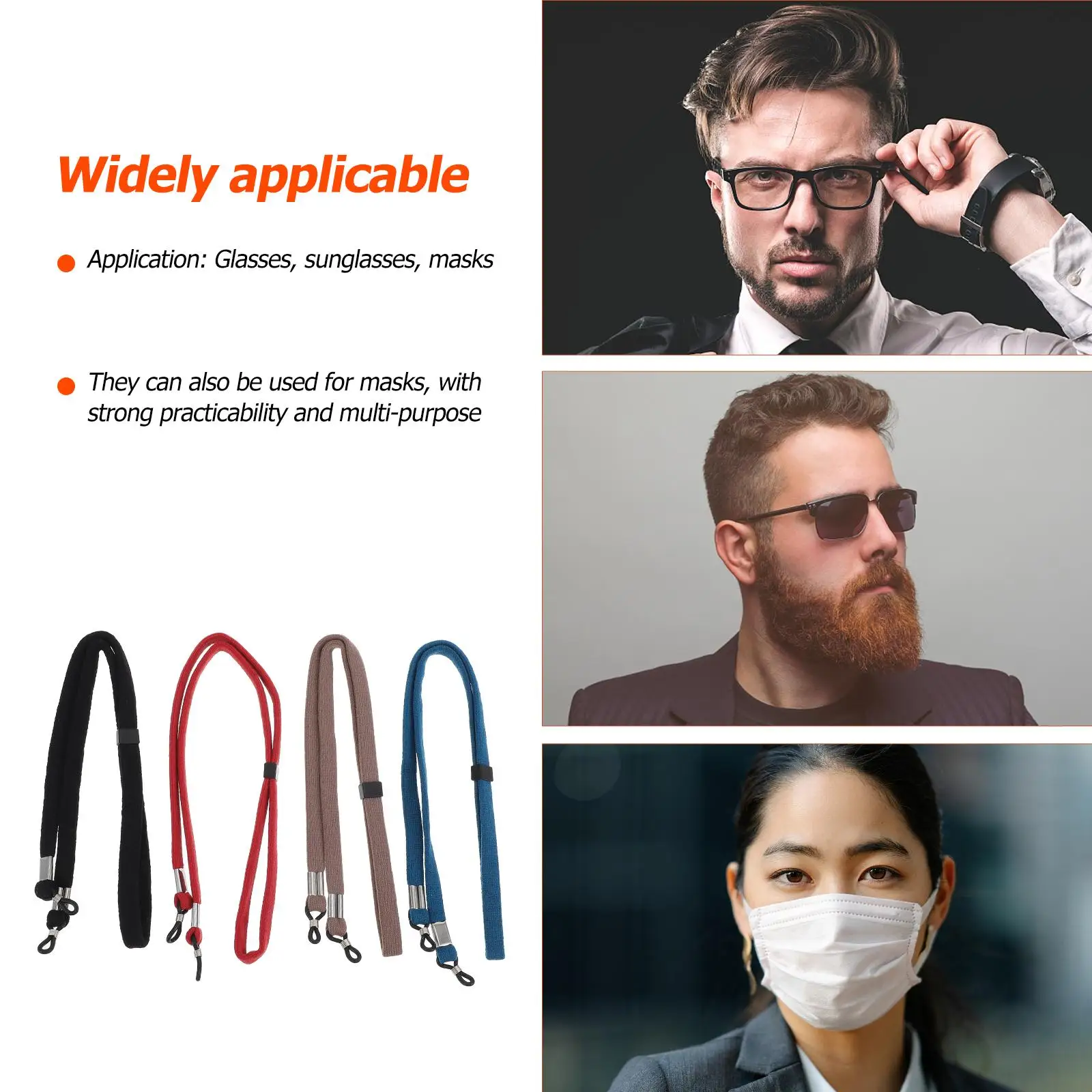 4 pièces lunettes corde élastique réglable anti-dérapant lunettes de soleil sangle en alliage de Zinc Durable sport bande lunettes Protection du travail haut de gamme