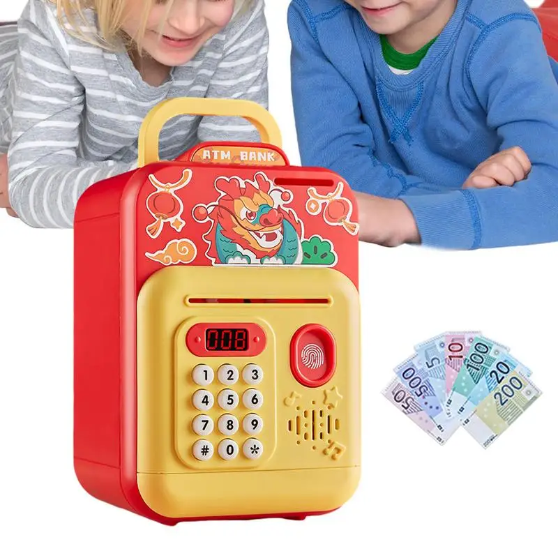 Kids Safe Money Jar Dragon Year Safe Electronic Code Lock Coin Box Electronic Mini ATM Cash Coin Safe Money Bank For Kids