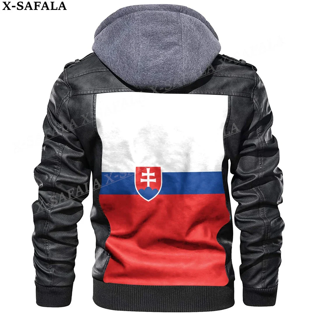 

Slovakia Country Flag Leather Jacket Men Winter Fleece Motorcycle Faux Leather Jacket Removable Fur Collar Windbreaker Coat-1