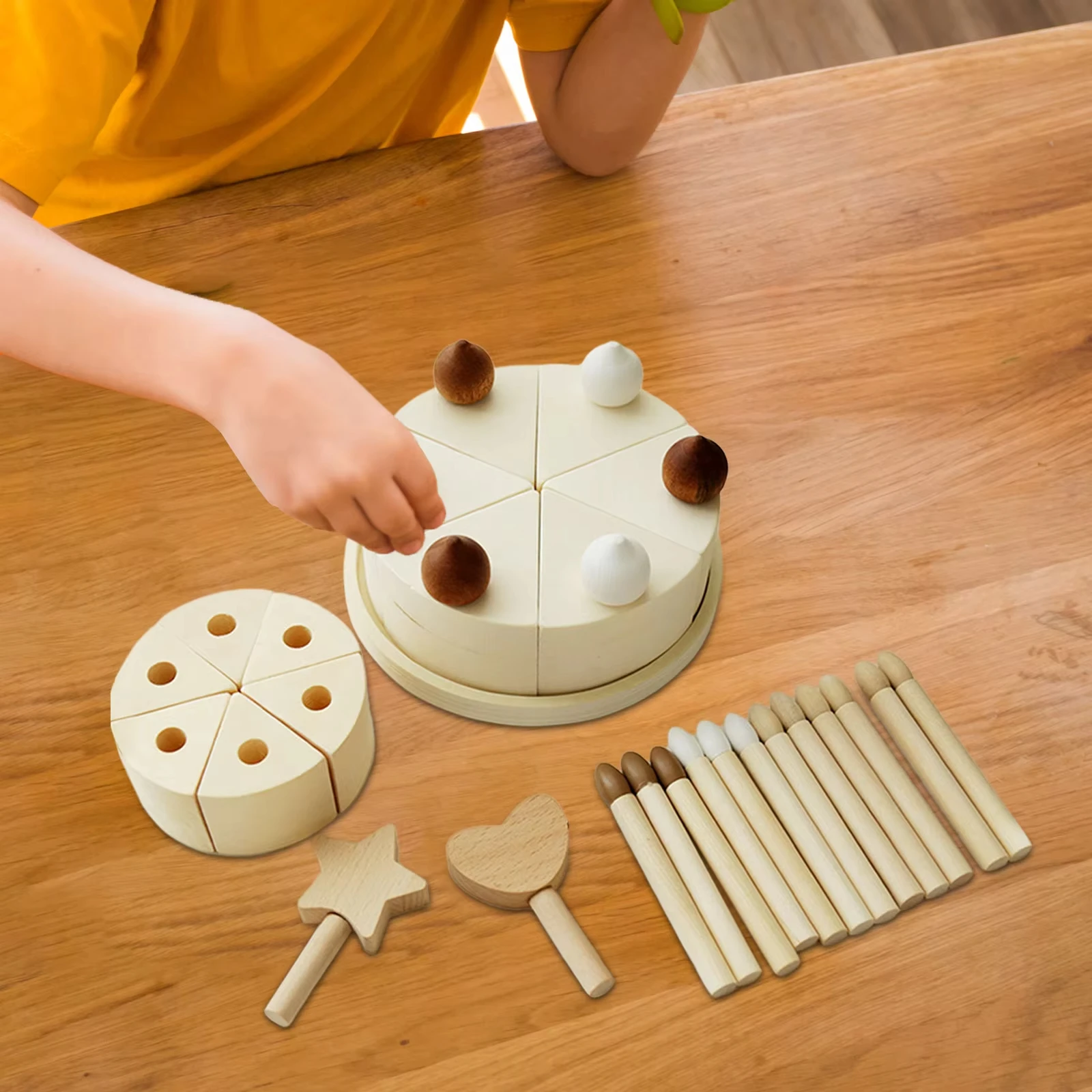 Birthday Cream Cake Solid Wood Kitchen Toy