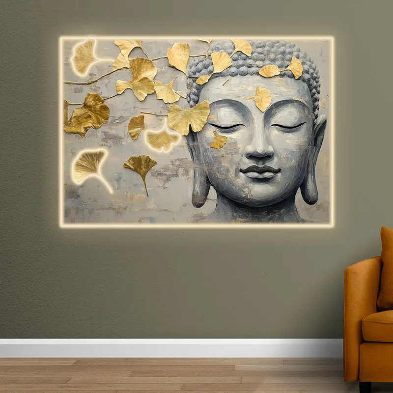 Stone Buddha Neon Sign, Buddha Statue Led Light Signs, Ginkgo Biloba Wall Decor Neon Sign, Custom Gifts for Buddhist believers