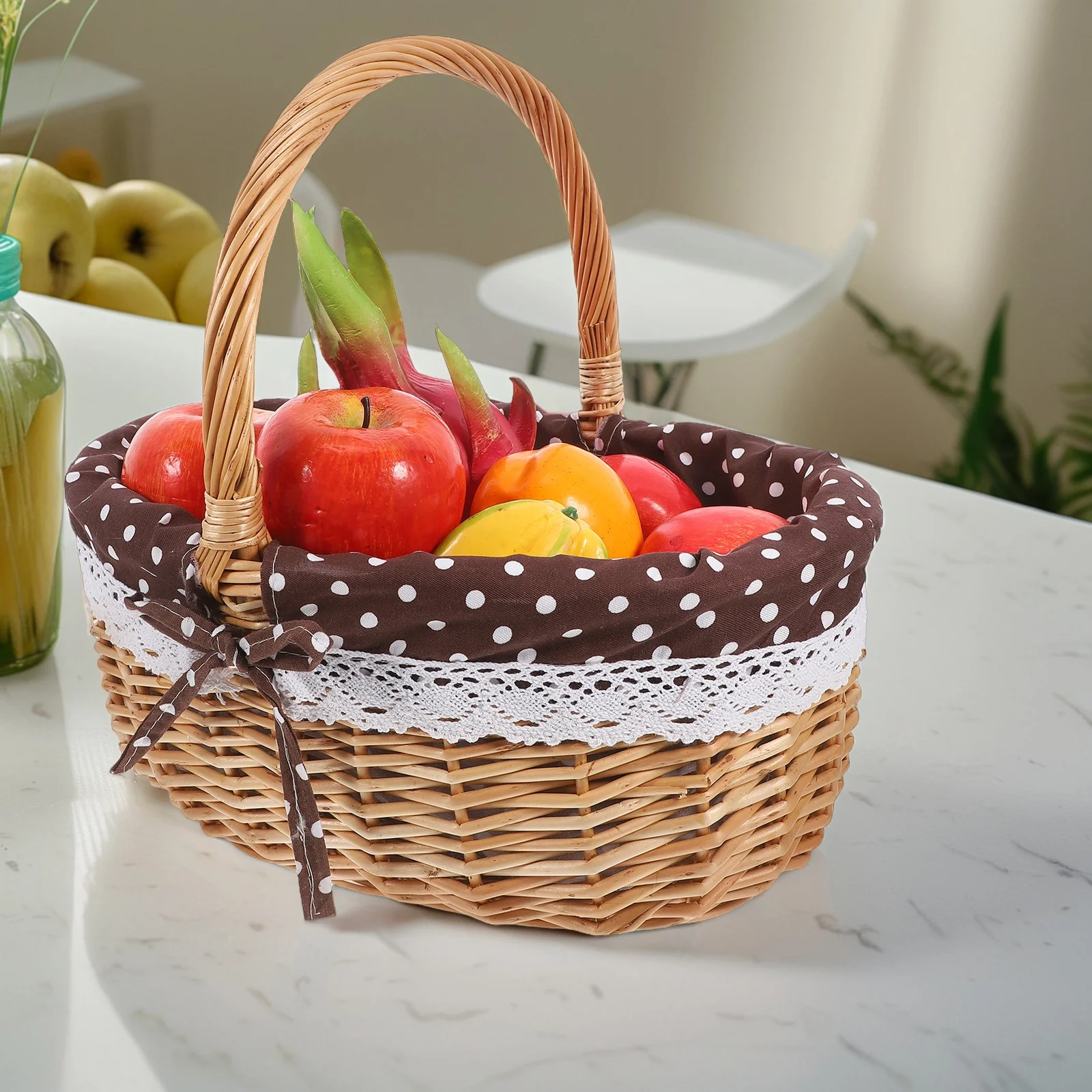 

Rattan Storage Basket Food Candy Fruit Picnic Hand Empty Kitchen Baskets Wovens Shopping with Handles