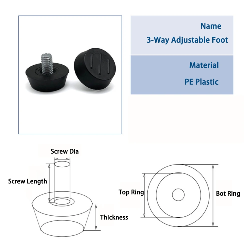 2-200Pc PVC Plastic Adjustable Feet Pad With Screw M6 M8 Table Chair Balck Leveling Foot Pad Furniture Leg Anti-shock Protection