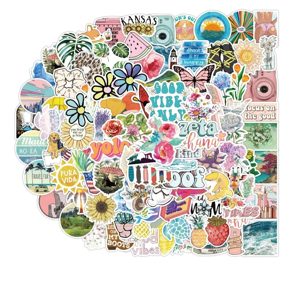 50PCS small fresh summer beach graffiti stickers luggage car mobile phone computer PVC waterproof stickers