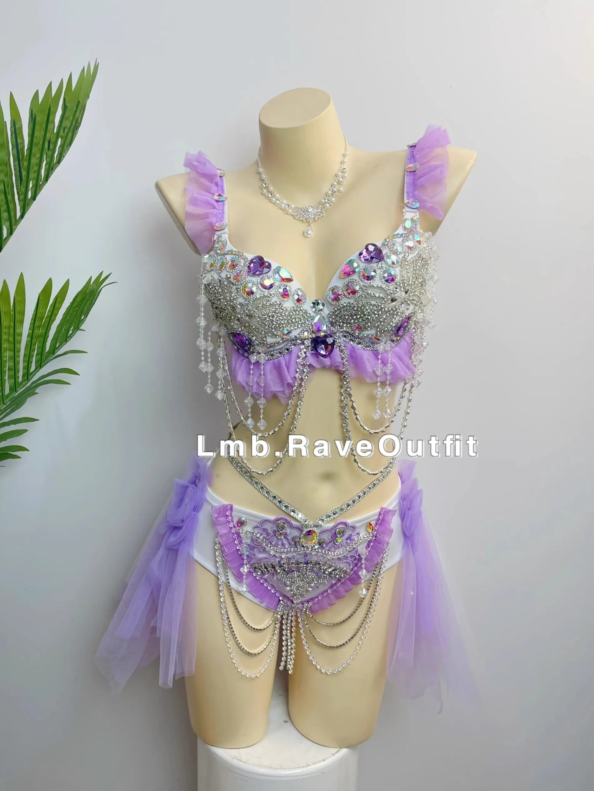 

Purple Heavy Industries Luxury Water Diamond Tassel Mesh Bra Bikini Dress Sexy Bar Nightclub Singer Dance Stage Party Club Wear