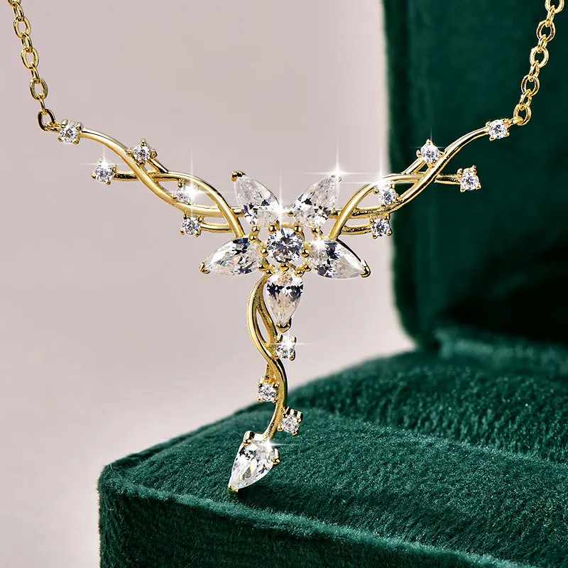 

Ожерелье Ehhai с подвеской в виде цветка из кубического циркония, покрытое золотом 14K, для женщин, изысканное ювелирное украшение, подарок на свадьбу