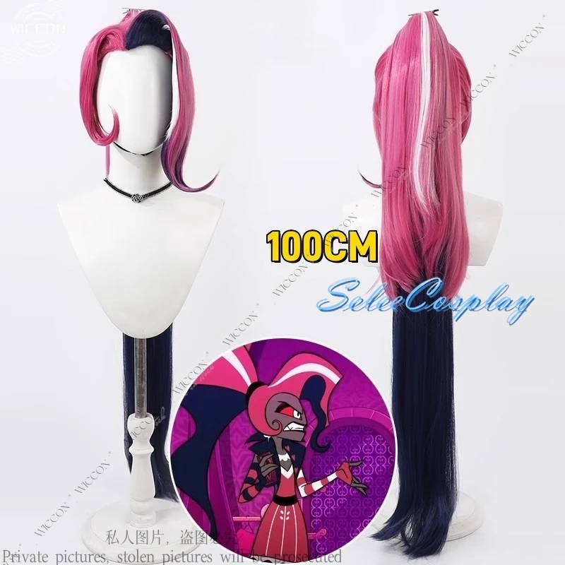 Velvette Cosplay Wig Hazbin Anime Cos Hotel Demon Fashion Designer And Critic Wig 100CM Role Play Single Ponytail Halloween