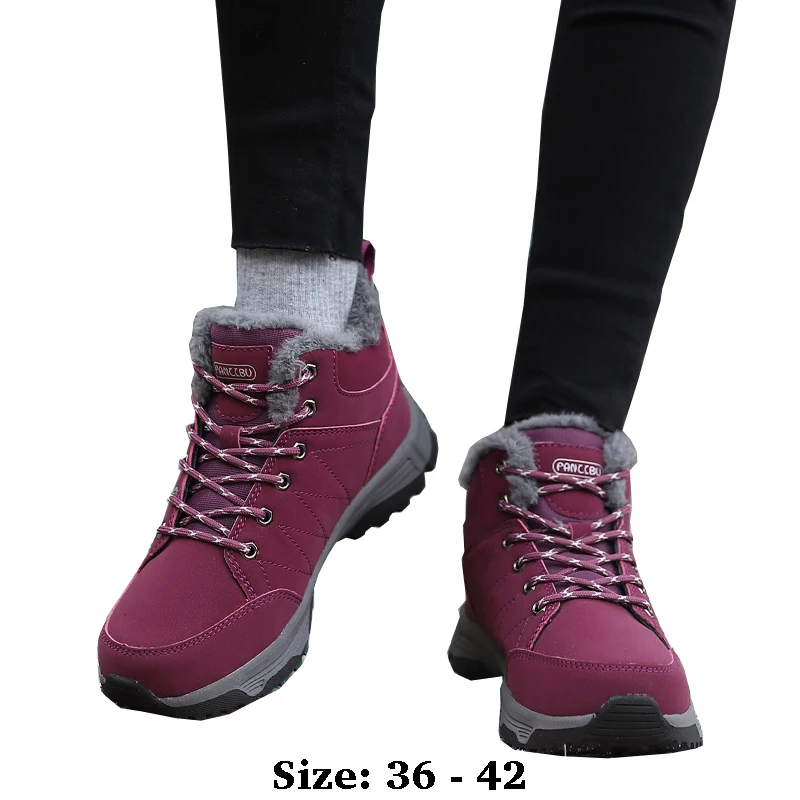 

High quality high top cotton snow boots for women waterproof new 2024 winter outdoor fur plush warm walking shoe blue purple