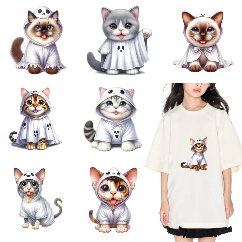 

2PCS Cute Cat Ghost Costume Pattern iron on patches DTF Patches for clothes Iron-on transfers for clothing heat transfer