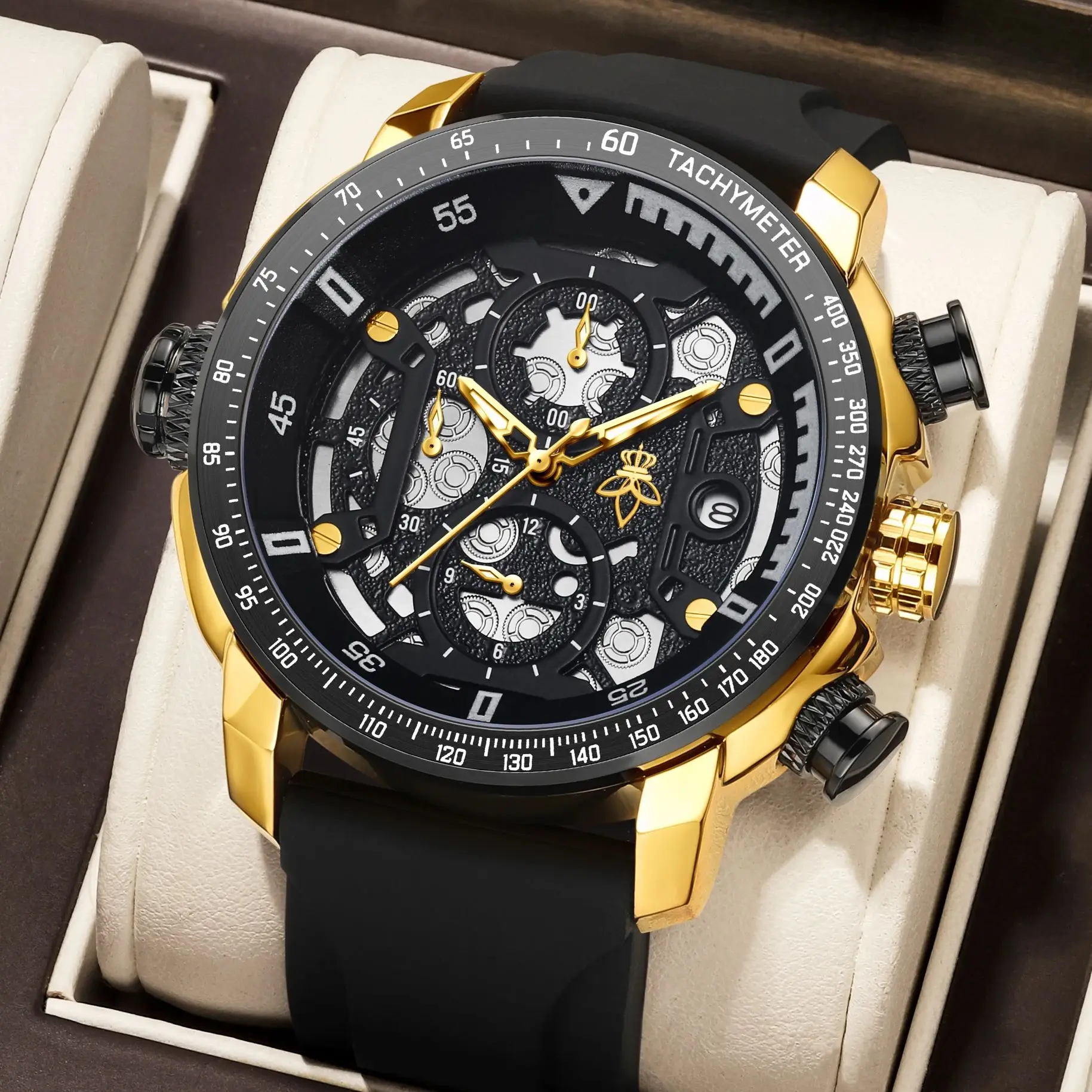 

YaLaLuSi брендовые мужские властные модные черные золотые классические цветные кварцевые часы многофункциональные спортивные часы мужской подарок