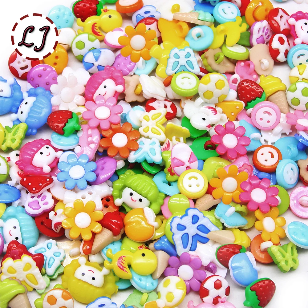 50pcs Random Mixed Colorful Cartoon Button DIY Scrapbooking Buttons Clothes Accessories Handmade Crafts Sewing Button