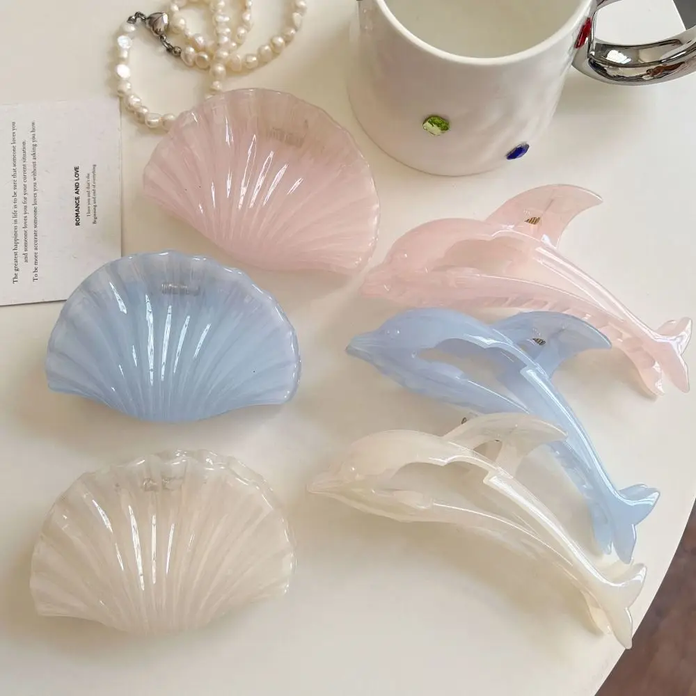 High Quality Acetate Hair Claw Clip Dolphin Shell Series Jelly Color Back Head Headwear Hairpin Gift