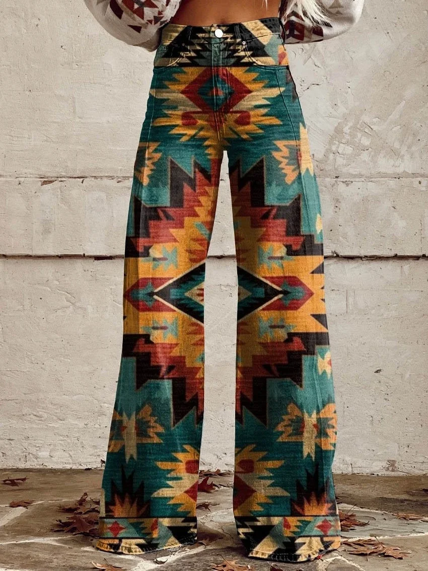 Trendy retro Sunflower women's pants Flare pants Girls casual fashion comfortable women's wide leg pants, women's casual pants S