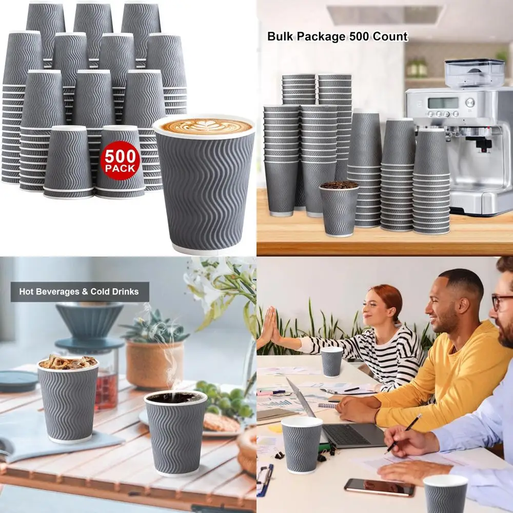 

Bulk 12 oz Disposable Insulated Paper Coffee Cups, Ripple Wall Design, No Lids, Ideal for Hot Beverages