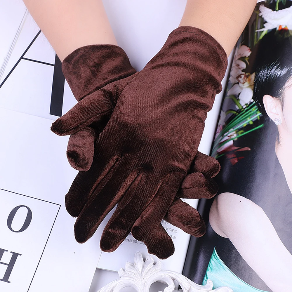 Etiquette Party Autumn Warm Winter Soft Full Finger Mittens Elastic Driving Gloves Gold Velvet Gloves