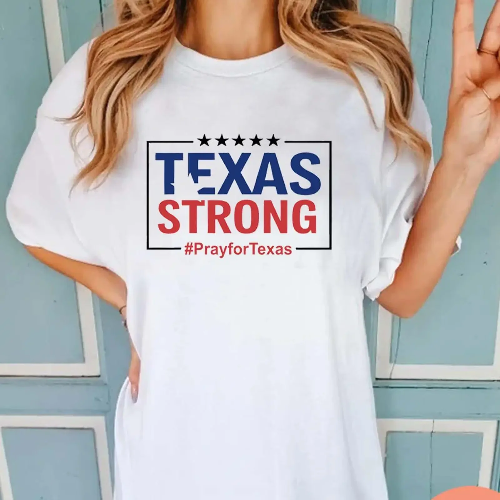 Texas Strong PrayForTexas Oversized T Shirt Compassion Support Pride Casual  for Her vintage Washed Soft Versatile Unisex