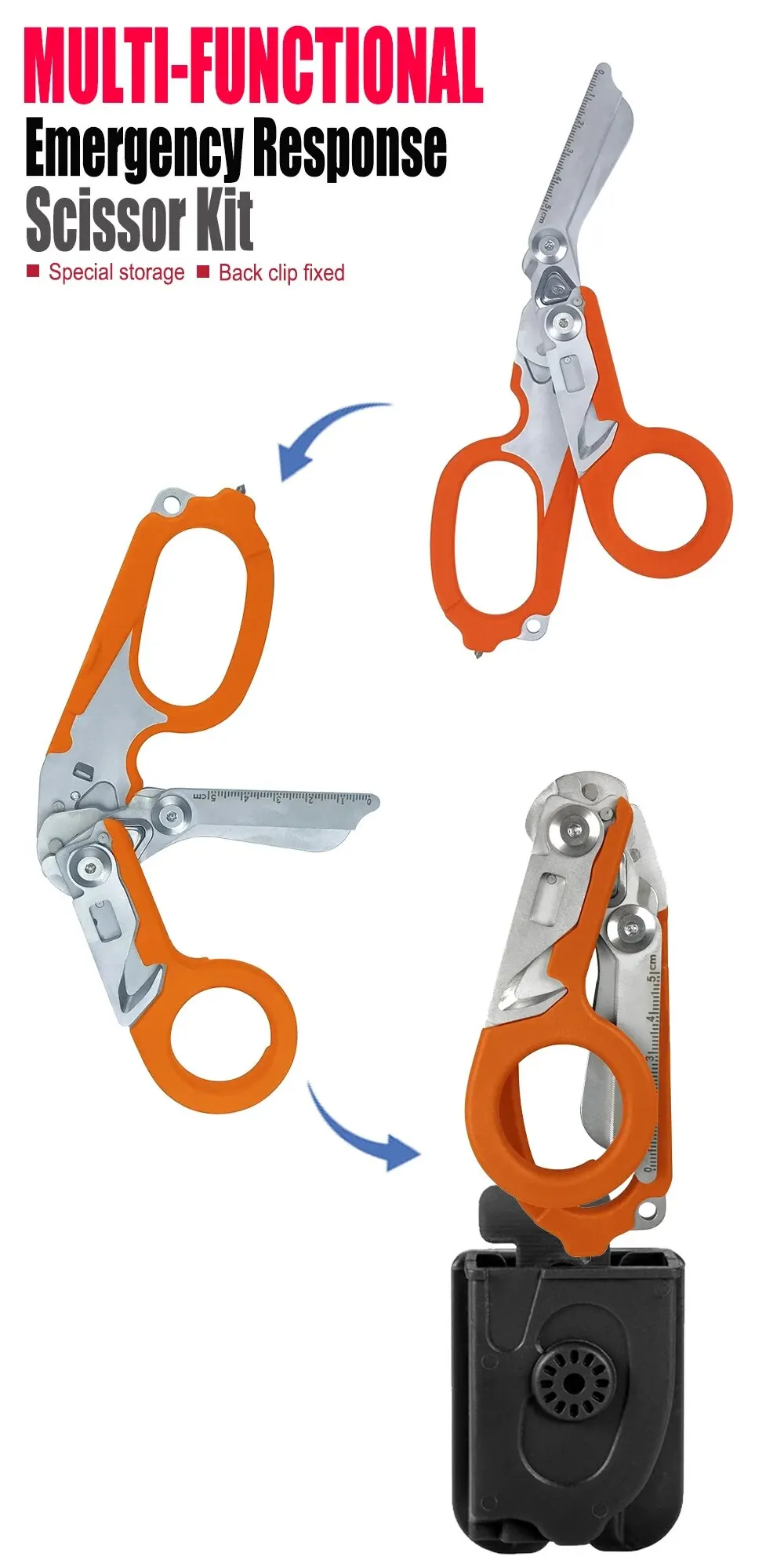 Raptor Notfallschere, multifunktionale Schere mit Gurtschneider und Glasbrecher mit kompatiblem Holster – Detail 8