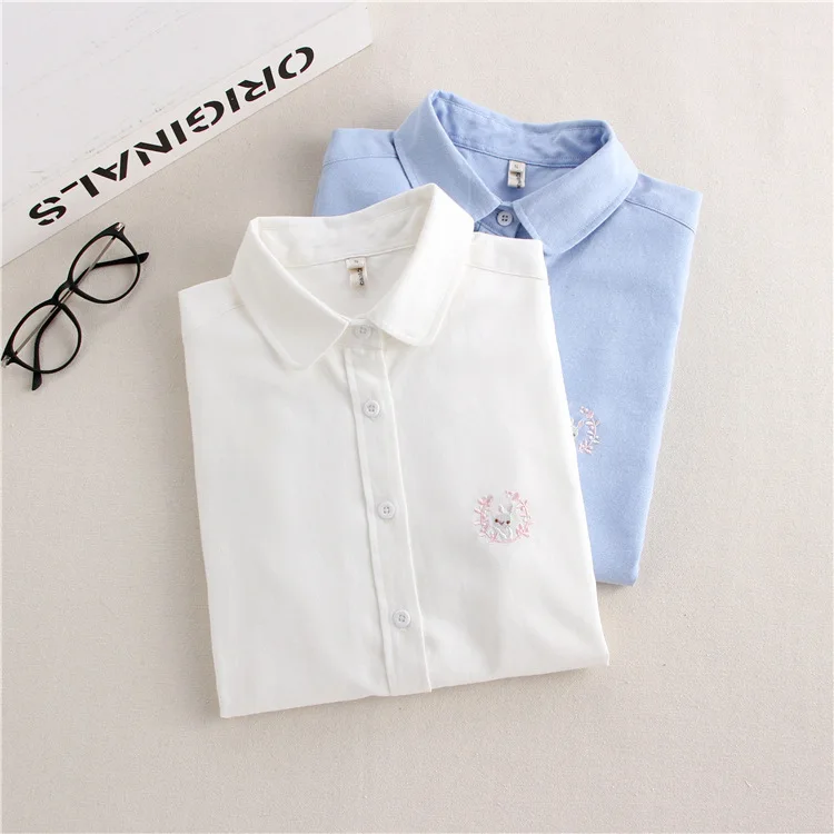 Brand Women Blouses Shirts 2023 New White Blue Casual Style Embroidery Long Sleeve Shirts Female Tops Art Style Blusas Blouse