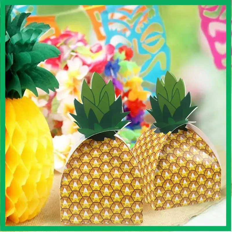 

A74M-50PCS Pineapple Candy Cookie Box Hawaiian Party Gift Packing Box Bag Luau Summer Birthday Wedding Decoration