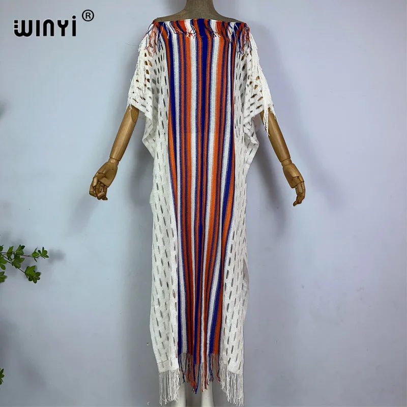 WINYI купальник Summer Knitted hollow tassel beach sexy dress Elegant Bikini Cover-up Women Beach wear Solid Cloak beach dress