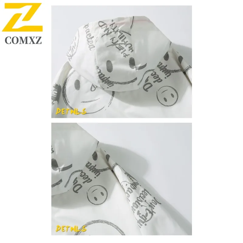 EiAO سترة واقية ابتسامة طباعة الرجال النساء العصرية فضفاضة تناسب معطف غير رسمي مقاوم للماء يندبروف الشارع الشهير للمشي لمسافات طويلة التخييم في الهواء الطلق #5