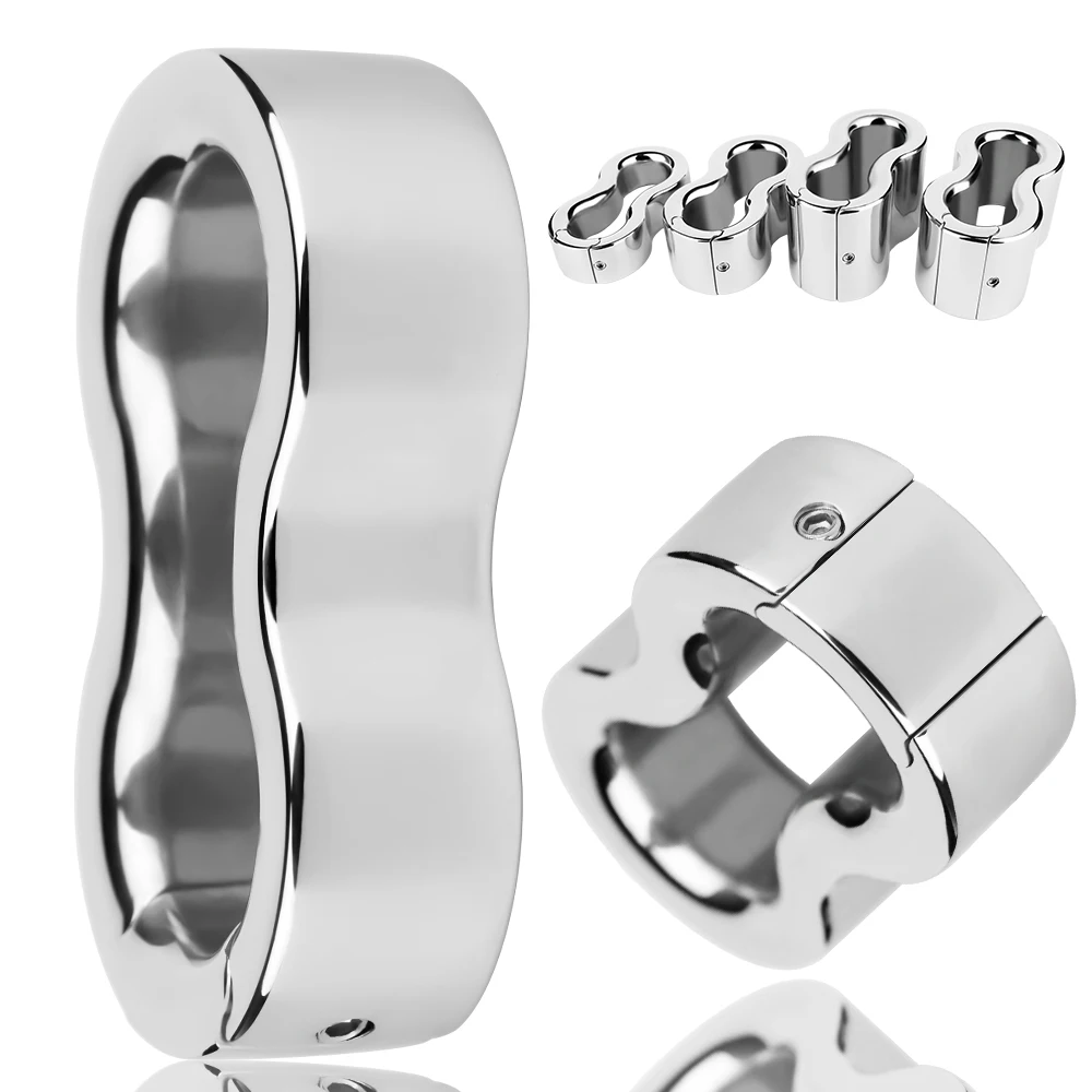 ORALSX Metal penis bondage Cock Ring Stainless Steel Scrotum Pendant Stretcher Heavy Duty Testis Delay Ejaculation Sex Toy Gay