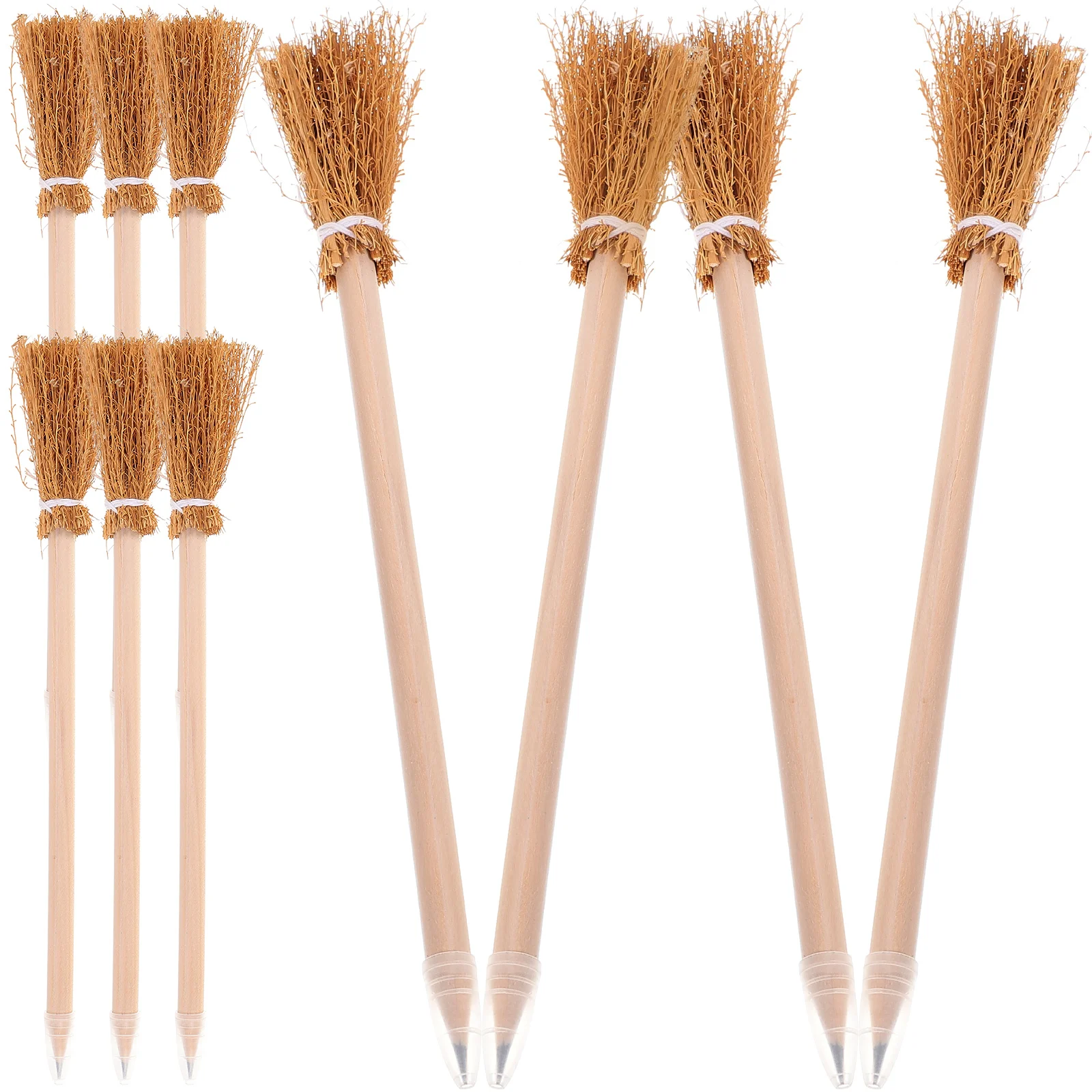 10 Pcs Halloween Witch Broom Pen Pencil (Broom Pencil) 10pcs Broomstick Painting Pencils Writing Wooden Office