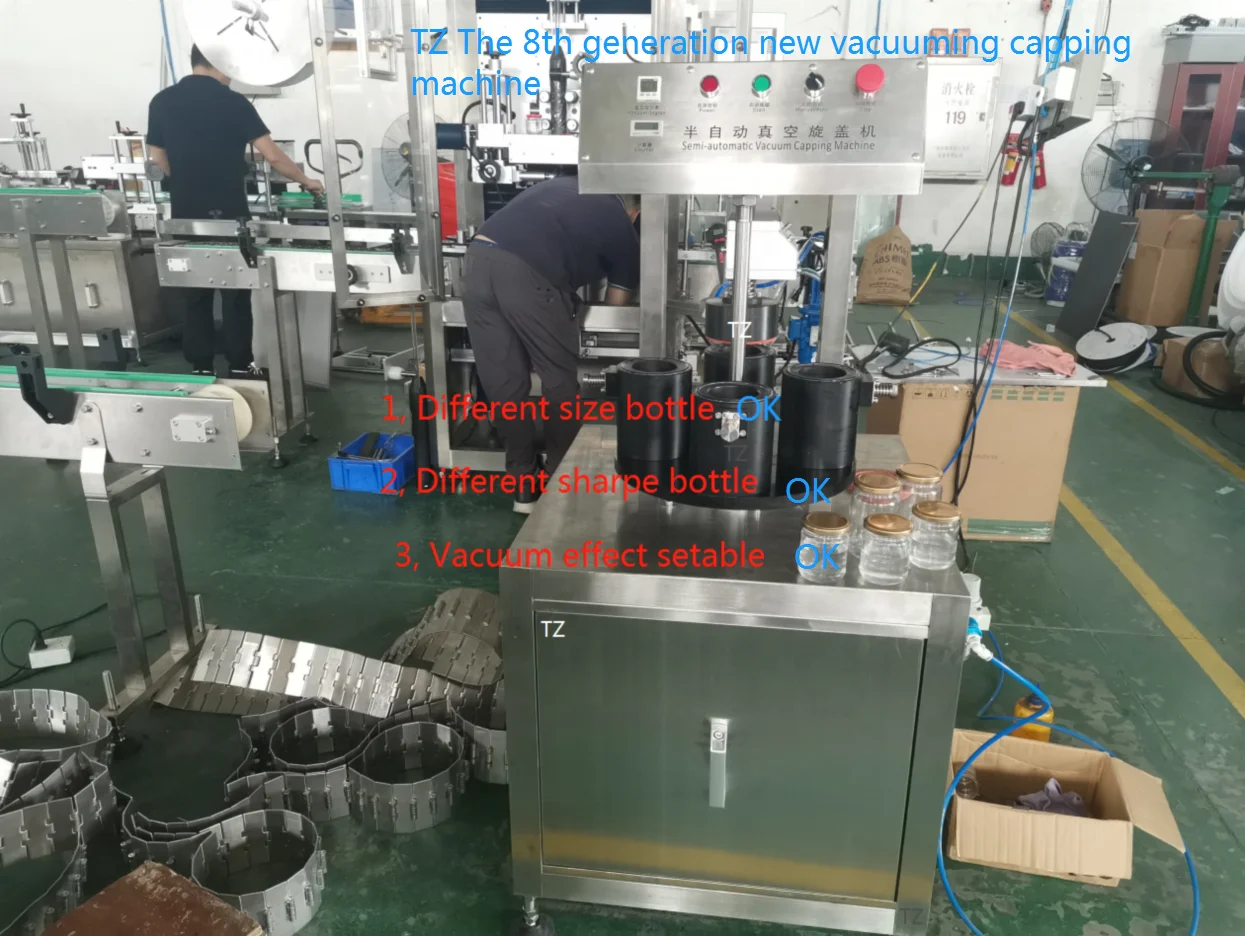 8th Generation Semi-automatic and Automatic Glass Bottle Jar Sealing Three or Four Spin Tinplate Press Vacuum Capping Machine