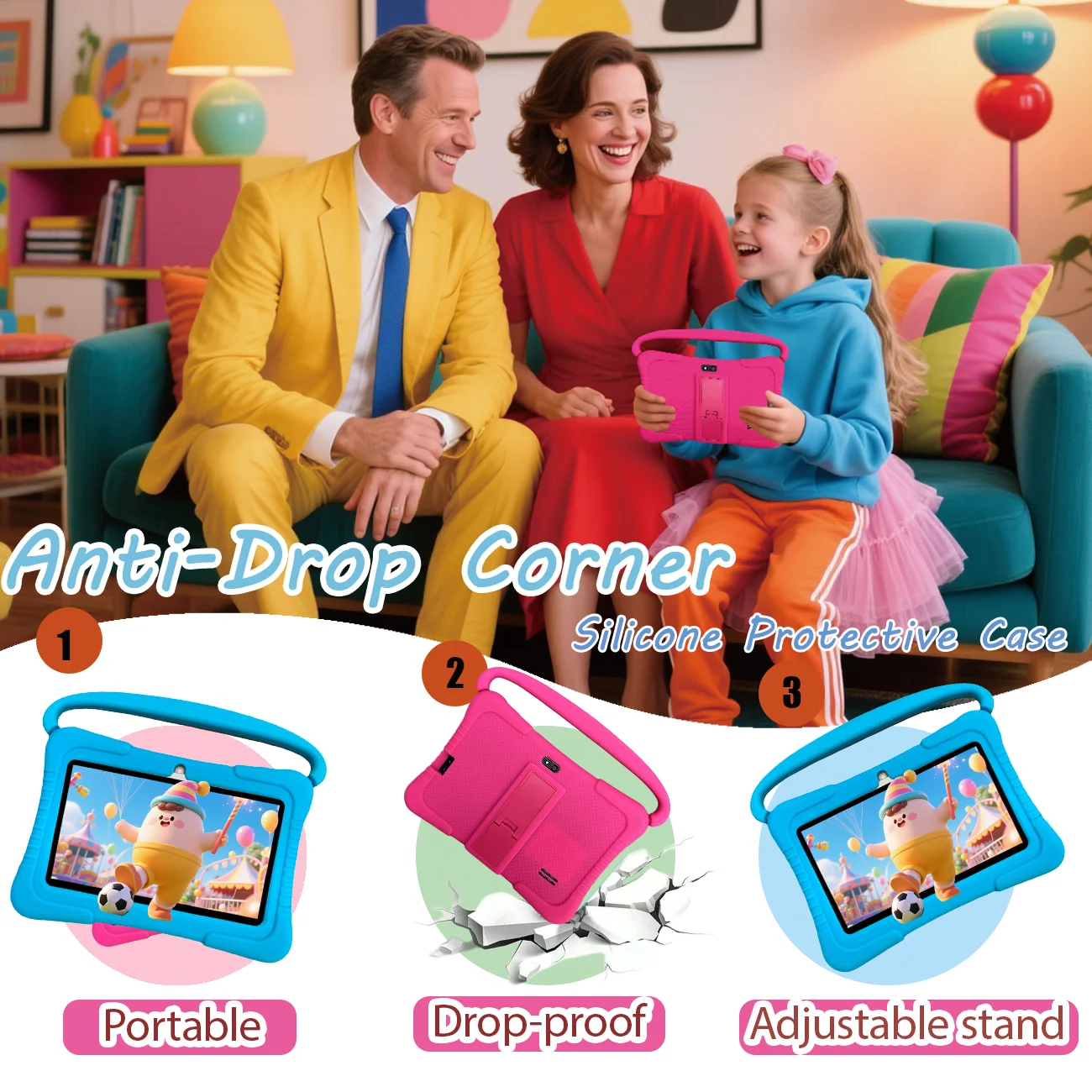 Tablet per bambini da 7 pollici, Tablet per bambini con controllo dei genitori, doppia fotocamera, regali per bambini per Natale e compleanno.Rosa/Blu