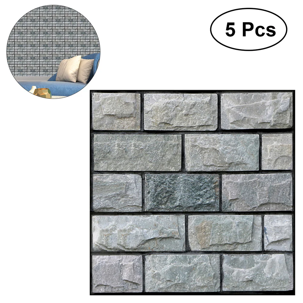 

5Pcs Self-Adhesive 3D Brick Wall Sticker Waterproof Modern Wallpaper for Kitchen Living Room Bedroom Background