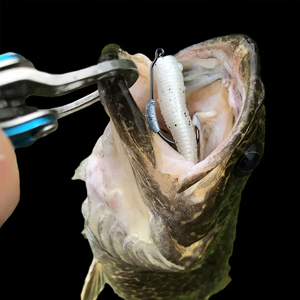 خطاف رأس صيد السمك من FishTrip مع دبوس قفل زنبركي خطاف شائك كرنك طعم بلاستيكي خطاف دودة ناعم عالي الكربون من الصلب معالجة الأسماك