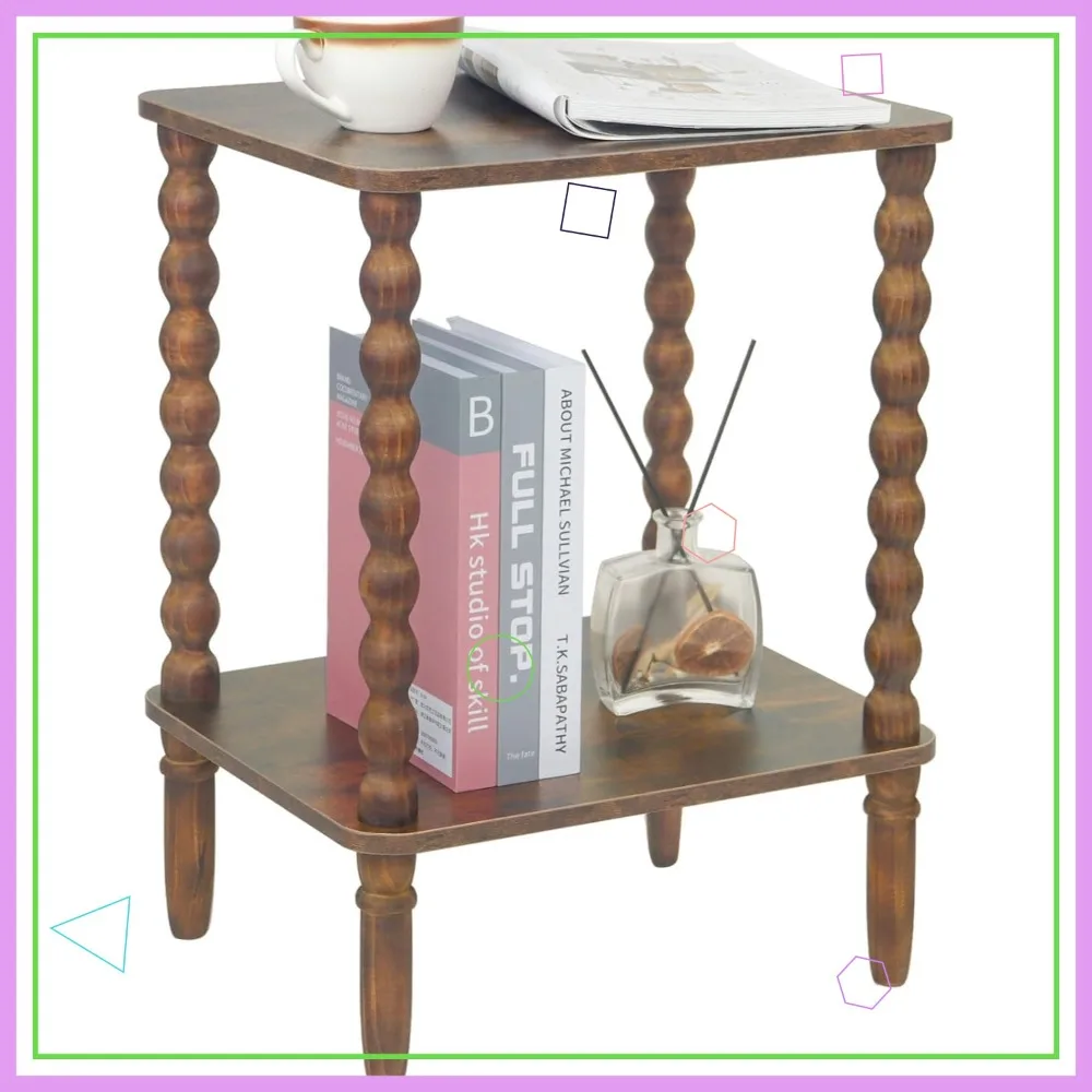 

Коричневый приставной столик в деревенском стиле с полкой для хранения, 2-уровневый небольшой журнальный столик для гостиной и спальни