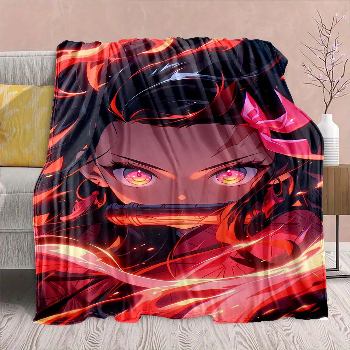 Demon Slayer Anime Flannel Blanket - Soft Warm Perfect for Sofa, Bedding Camping Travel Office Home Decor -QJY