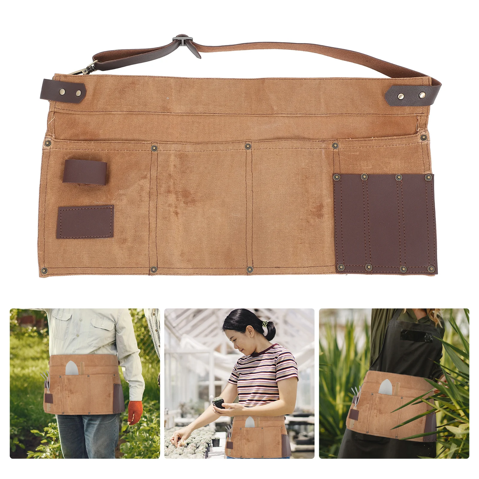 

Canvas Tool Apron Waterproof Waxed Multiple Pockets Adjustable PU Belt for Carpenters Gardeners DIY Enthusiasts Welding