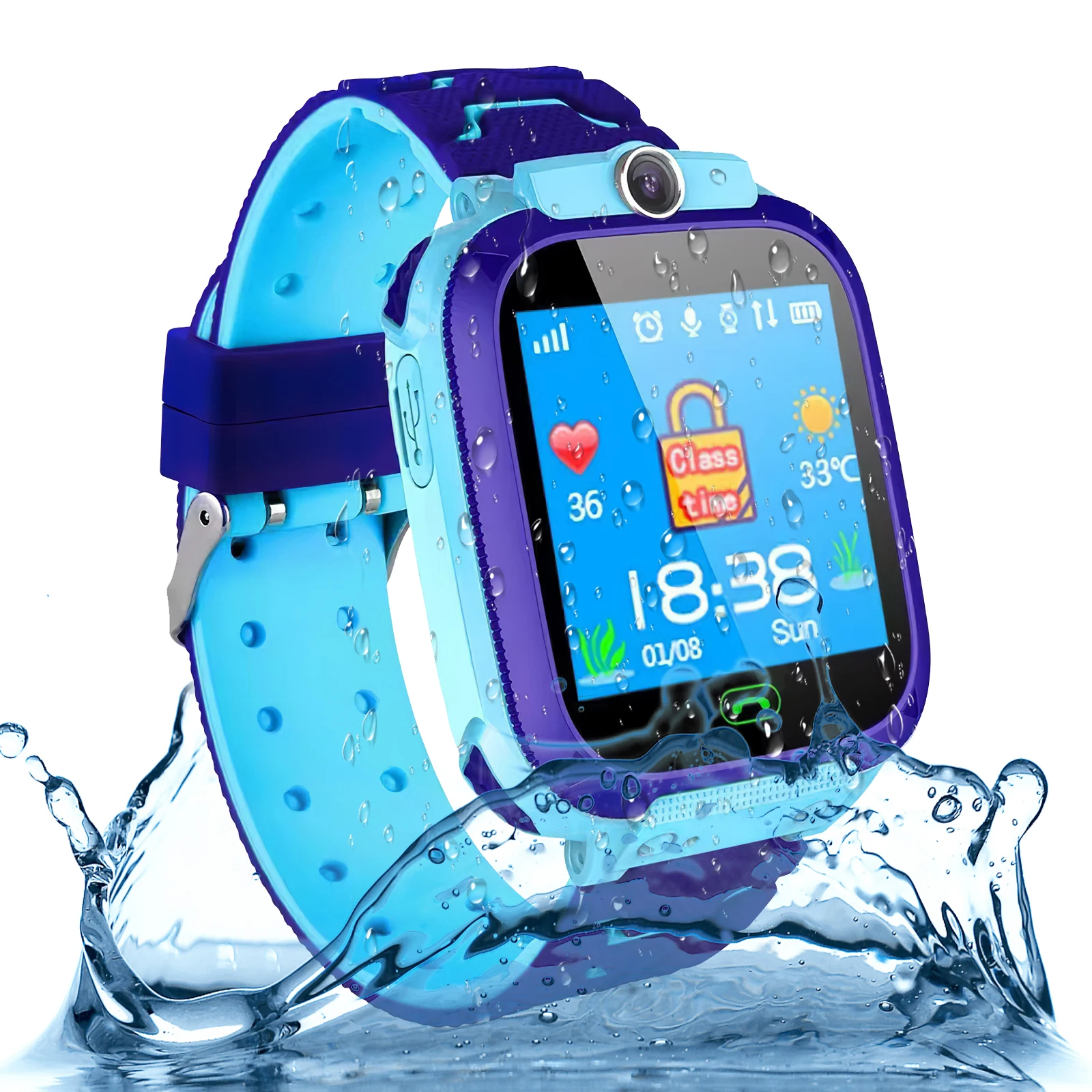 Reloj inteligente para niños - Reloj de posicionamiento inteligente Reloj de teléfono con cámara IP67 con reloj GPS SOS para niños, juguete para regalo para niños de 3 a 12 años