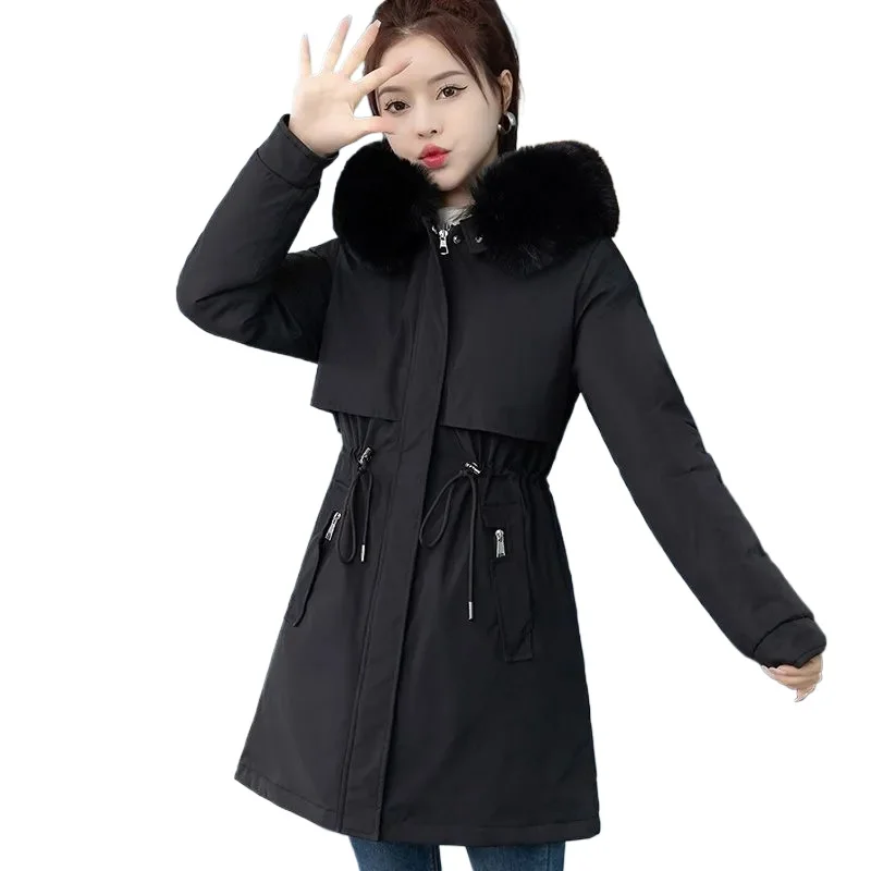 Winter Parka 2025 New Women Jacket Clothes Long Coat Wool Liner Hooded Jacket Fur Collar Thick Warm Snow Wear Fashion Parka