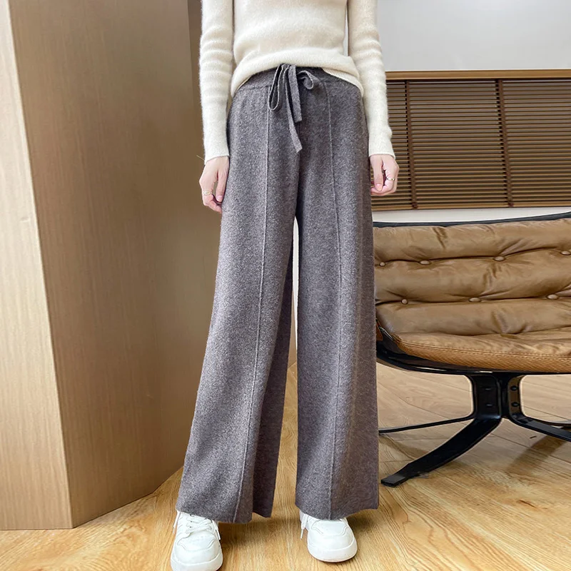 Women\'s Wool Wide Leg Pants Autumn And Winter High Waist Sagging Slim Casual Loose Straight Leg Knitted Pants ZD-3018