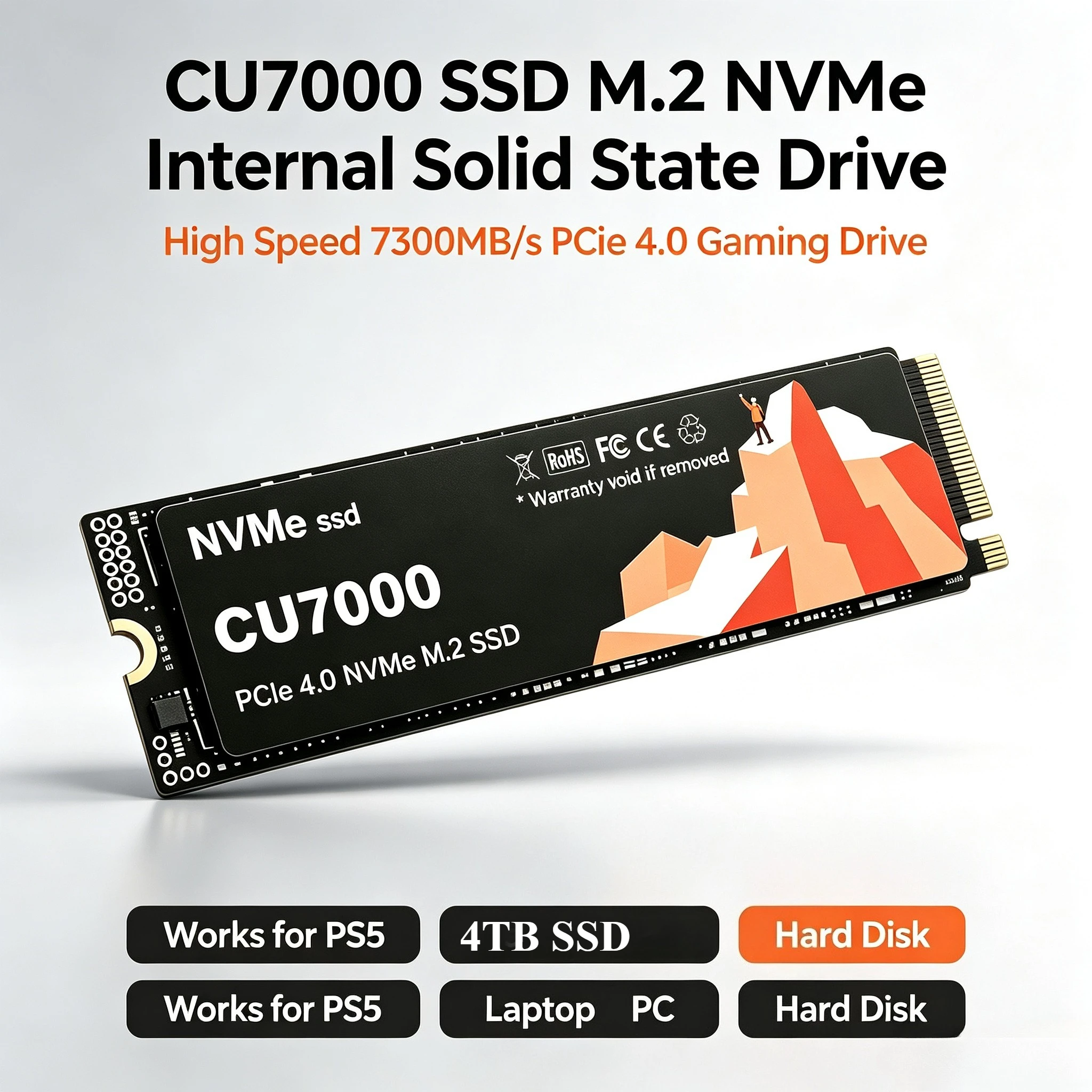 CU7000 SSD M.2 NVMe Internal Solid State Drive High Speed 7300MB/s PCIe 4.0 Gaming Drive Works for PS 5 Laptop PC Hard Disk