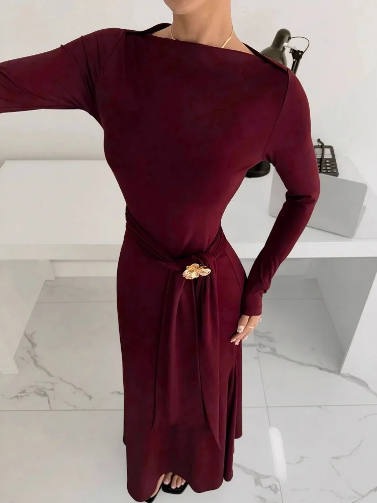 Sukienki damskie w stylu Y2K na wiosnę i jesień, seksowne sukienki bodycon w kolorze czerwonym do klubu, sukienki maxi z długim rękawem, jednolite sukienki na imprezę, do klubu, na wieczór, kolekcja 2026