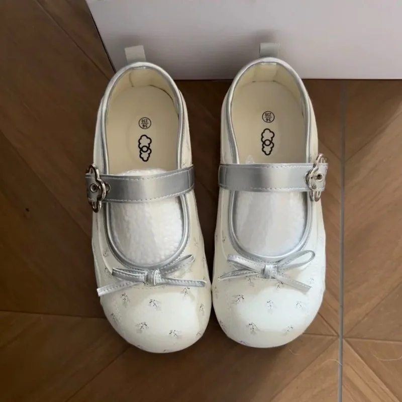 Mumoresip Cute Kids Dress Mary Jane Shoes Floral Print Girls Princess Leather Shoes School Soft Non-slip Children's Flat Shoes