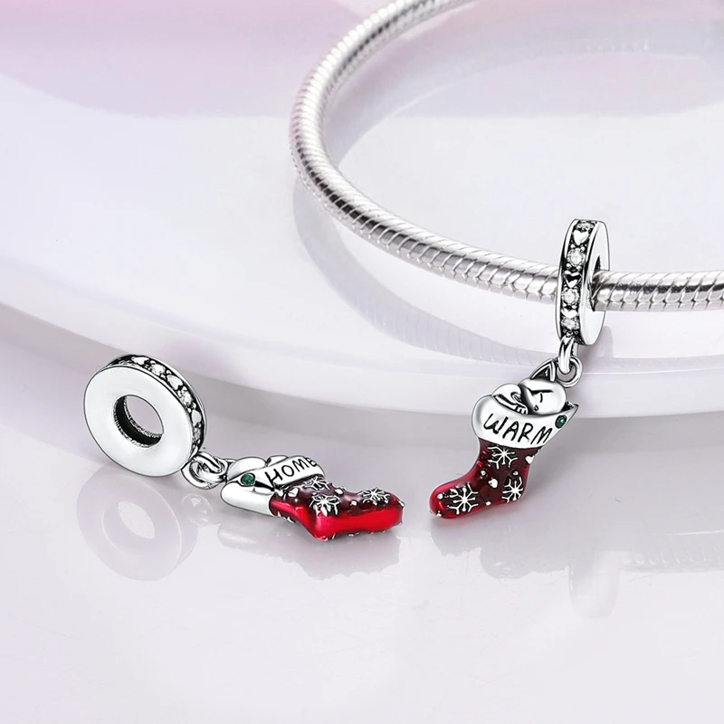 925 Sterling Silber Weihnachtsanhänger Schneemann Weihnachtsbaum Lebkuchenmann Perlen Passend für DIY Armband Unisex Damenschmuck – Detail 4